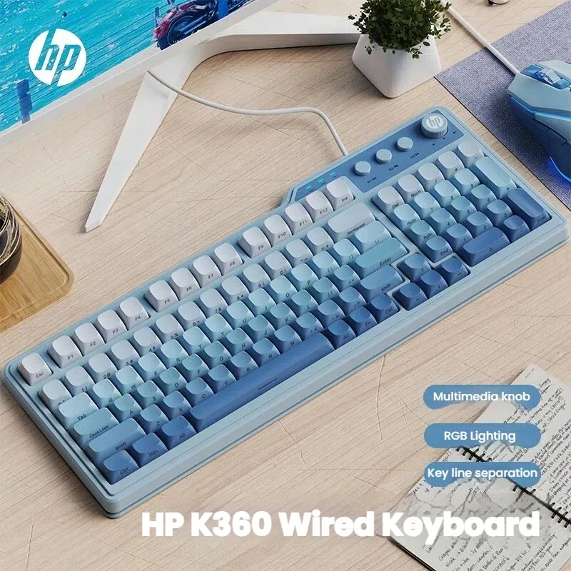 HP K360 Mechanical Backlit Keyboard And Mouse Set, K360 Single Keyboard 98-Key Layout For Gaming, Colorful Backlight/Multimedia Hotkeys/USB Plug And Play, Compatible With Desktop & Laptop