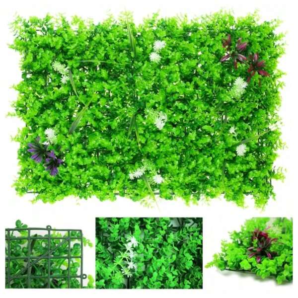 Deze groene wand is geschikt voor zowel binnen- als buitengebruik en kan oneffenheden in het oppervlak perfect bedekken. Kunstmatige haagpanelen, 40 x 60 cm, voor buxusplanten, groene kunstplanten, hagen, buxus, groene planten, klimop, privacyruimte, schutting, tuindecoratie