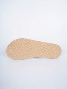 Men's Flip Flops Summer Fashion Faux Linen Sole Woven Linen Material Strap Flat Sandals, Casual Outdoor Beach Slippers - Apricot - View 6