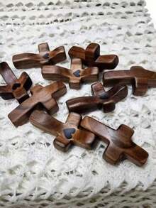 10/5/3 件装木质十字架胸针，宗教风格，黑胡桃木拇指十字架造型，黑色胡桃木拇指图案，5厘米实木小手柄，减压手柄，教堂复活节装饰钥匙吊坠饰品，棕榈十字架胡桃木手工饰品，立体装饰，圣诞装饰，家居圣诞礼物，圣诞装饰品