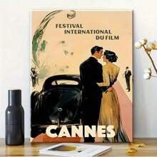 1 Piece Of Cannes Film Festival Vintage Poster Wall Art Painting Frameless Canvas Printing, Suitable For Traditional And Modern Style Home Decoration In Living Rooms, Bathrooms, Bedrooms, Kitchens, And Home Offices. Canvas Art Wall Decoration Is Perfect For Room Decoration