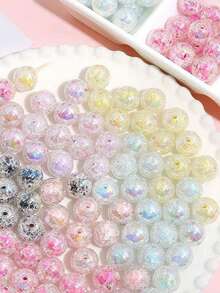 10 pièces aléatoires Perles rondes en acrylique de 16 mm avec revêtement UV, cœur colorés en bonbon, avec trou. Accessoires pour bijoux, artisanat, pièces de bracelet, décoration