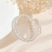 1 pulseira elegante com pérolas artificiais e strass brilhantes, adequada para festas femininas e uso diário