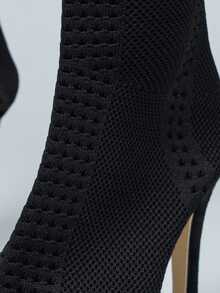 秋冬时尚女款黑色一脚蹬短靴，简约百搭，性感时尚的街头风格派对装，镂空针织踝靴，超高跟，露趾，女靴 - 黑色 - 查看 7