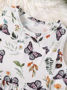 2pcs Young Girl Cute Peter Pan Collar Short Denim Jacket & Butterfly Pattern Dress Set - Multicolor - View 6