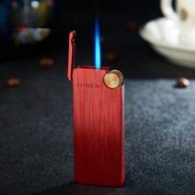 1pc New Lighter, Jet Torch Lighter, Refillable Butane Lighter, Cool Style Windproof Lighter, Metal Material, Suitable For Outdoor, Indoor, BBQ, Candle, Unisex Gift (Butane Gas Not Included) - Đỏ - Xem 1