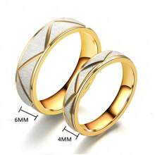 Conjunto de 2 anéis de casal banhados a ouro 18K, design para festa, casamento, joias da moda, faixa de aço inoxidável