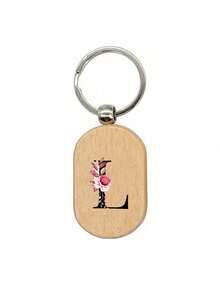 1个黑色字母A-Z花卉图案木质钥匙扣，首字母木质吊坠，创意小礼物，可雕刻，可作包包挂件、木质标签、钥匙扣、戒指、雕刻空白木板、DIY配件、返校礼物 - 杏色 - 查看 15