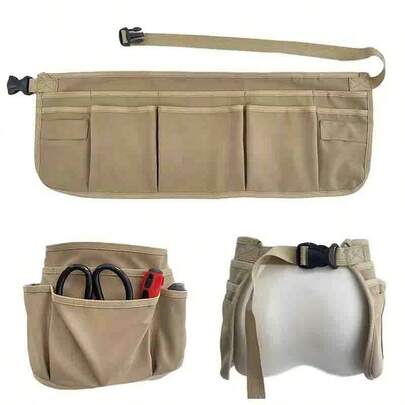 1pc Gardening Utility Apron, Khaki , Men's And Women's Utility Waist Apron, 12 Pockets And 2 Hammer Loops, Waterproof, Adjustable Length, Suitable For Construction, Carpenters And Electricians