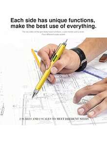 1pc 6-In-1 Multi-Purpose Pen Construction Tool, Gift Tool Pen, Multi-Purpose Pen With Ball Pen, Ruler, Touch Pen, Level, Screwdriver, Pen Tool Small Tool Pen Gift, Suitable For Dad Gift, Christmas And Birthday Presents Back To School - Yellow - View 8