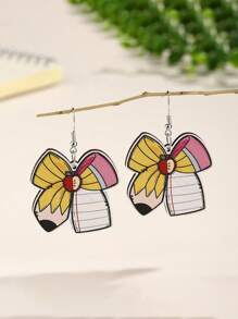 2pcs Cute Acrylic Heart Pencil Earrings, Back To School, Teacher's Day Gift