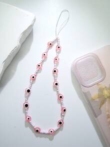 1 件粉色恶魔眼玻璃串珠手机挂绳，手机壳配件链 - 彩色 - 查看 3