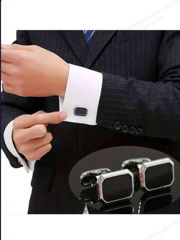 2 Pcs Set Fashion Elegant Wedding Men's Black Dress Shirt Cufflinks Accessories