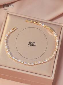 Hihho 1 件女士金手链，镶嵌耀眼方晶锆石的经典网球手链，配有延长链，长度可调，适合日常佩戴的珠宝，圣诞珠宝