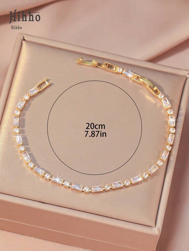Hihho سوار نسائي من الذهب، سوار تنس كلاسيكي مرصع بالزركونيا المتلألئة، مع سلسلة قابلة للتمديد، طول قابل للتعديل، مجوهرات للارتداء اليومي المتنوع، مجوهرات عيد الميلاد - سوار التنس - مشاهدة 4