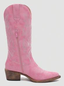 GLOBALWIN Women's Mid Calf Western Cowboy Boots Cowgirl Boots For Women With Floral Embroidery Side Zipper Chunky Heel Fall Boots Halloween Season - 粉色 - 查看 6