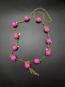 European And American Cross-Border Best-Selling Fashion Colorful Bead Antique Coin Pendant Long Necklace And Pink Bead Round Pendant Long Necklace