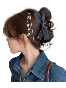 Denim Bow Ribbon Hair Clip - Stylish Black Fabric Accessory, Versatile For Parties & Birthdays, Ideal Mother'S Day Gift Hair Claws Claw Clips Hair Clips Hair Jaw Clip Hair Clamps Hair Clutch Hair Catcher Clip Fashion Hair Accessories