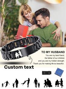 1 pièce Bracelet chaîne de bande de montre en acier inoxydable, cadeau de bijoux personnalisé pour homme, père, mari, petit ami, fête des pères, anniversaire, anniversaire, grand-père, fils, longueur réglable