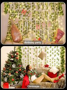 1 pieza Planta artificial de enredadera, de hiedra, con luces de hadas de alambre de cobre de 2M/78,47", para decoración de habitaciones, cortinas, paredes, dormitorios, bodas, fiestas de cumpleaños, regalos, decoración de graduación, vuelta al cole, festival Obon de Japón, Halloween.