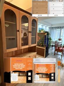 Pittura decorativa a base d'acqua per mobili in legno, ante di armadi, porte e finestre. Pittura a base d'acqua bianca, nera e multiuso per il legno, con un pennello multiuso. Gesso multiuso.