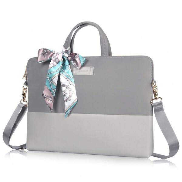Kamlui Fashion Women's Computer Bag, Laptop Handbag, Airbag, Shockproof, High Quality Atmosphere, Computer Handbag, Cross Shoulder, Briefcase With Silk Scarf, Bow