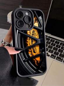 1 pieza Funda de teléfono a prueba de golpes de TPU con patrón de rueda negra compatible con iPhone 16, 15, 14, 13, 12, 11 Pro Max y Series, resistente al agua, a las caídas y a los arañazos