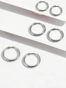 6 件套不锈钢环形耳环，夏季度假风格金色/银色波西米亚风耳环时尚简约耳环，适合男女日常佩戴 - 銀色 - 查看 4