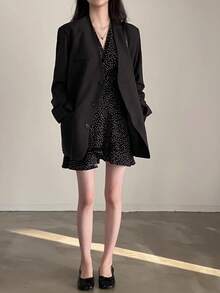 Vestido de verano sencillo y elegante para mujer con diseño de lunares, adecuado como regalo para madre o hermana. - Negro - Ver 3
