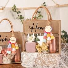 女孩定制黄麻袋，可印制姓名首字母，可定制商品，母亲节定制大号沙滩包，大容量定制购物袋，伴娘礼物，教师节礼物，结婚礼物，伴娘礼物，儿童生日礼物，圣诞礼物，永恒的爱 - 彩色 - 查看 7