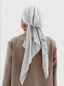 1 件女士纯色长飘逸领带中东阿拉伯经典时尚优雅休闲百搭头巾帽，适合日常户外穿着