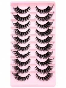 10 Pairs Of Fluffy And Volumous Lashes, Visibly Thickened Natural Full Lashes, False Eyelashes Thick Natural Full Lashes, Cat-Eye Theatrical Style False Eyelashes, Russian Curly, Natural, Fluffy, Beginner Thick, Fluffy, Light
