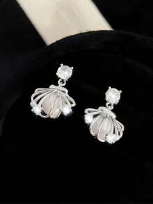 1 par de pendientes de cobre microincrustad con concha de perla estilo francés de lujo, adecuados para banquetes, fiestas, festivales, clubes nocturnos y uso diario de mujeres ( directa de fábrica)