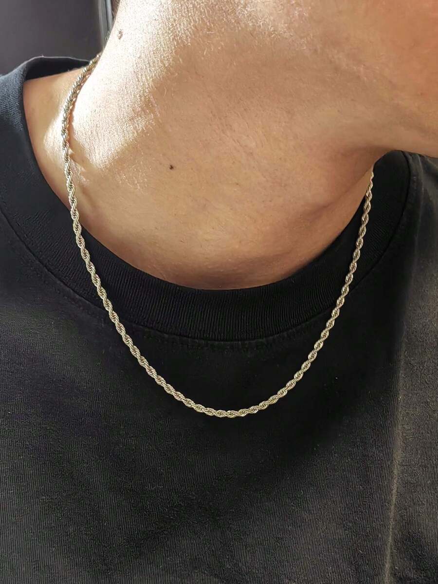 不锈钢扭绳链项链，时尚男女通用珠宝