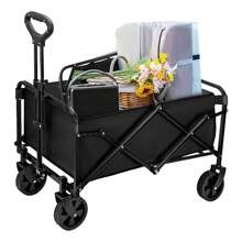 300LB Collapsible Wagon Cart With Foldable Tail Drag & Fixed Handle Clip Outdoor