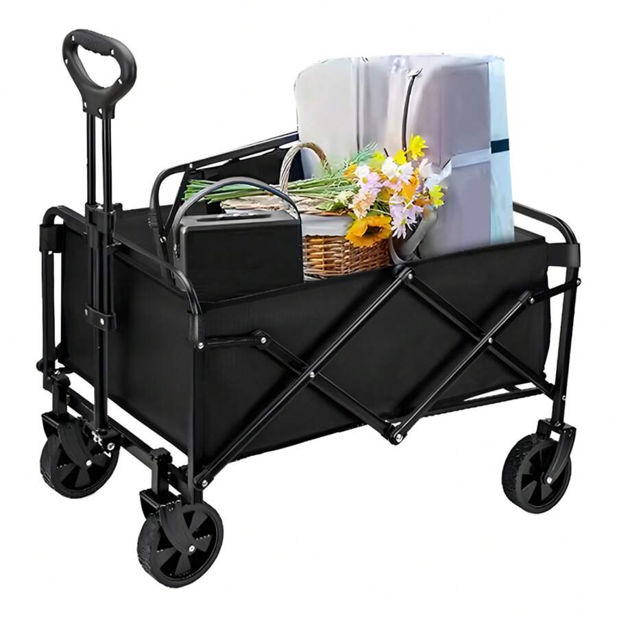 300LB Collapsible Wagon Cart With Foldable Tail Drag & Fixed Handle Clip Outdoor