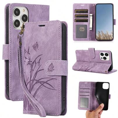 Ví da có khe đựng thẻ, ốp lưng điện thoại bằng da PU cơ bản, chống rơi, kiểu ví gập, quà tặng mùa xuân.