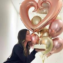1pc 42-Inch Rose Gold Pink Heart Shape Balloon, Party Decor Suitable For Various Theme Parties, Birthday, Wedding, Engagement - Pink - View 3