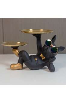 2 Different Style Decorative Figurines: French Bulldog Key Holder & Candy Dish, Resin Home Decor Pieces - Butler Statue Key Bowl For Entrance, Desk, Dining Table, Office Accessories