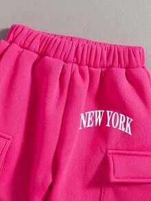 Tween Girl Letter Graphic Print Crew Neck Sweatshirt And Sweatpants Set - White - View 6