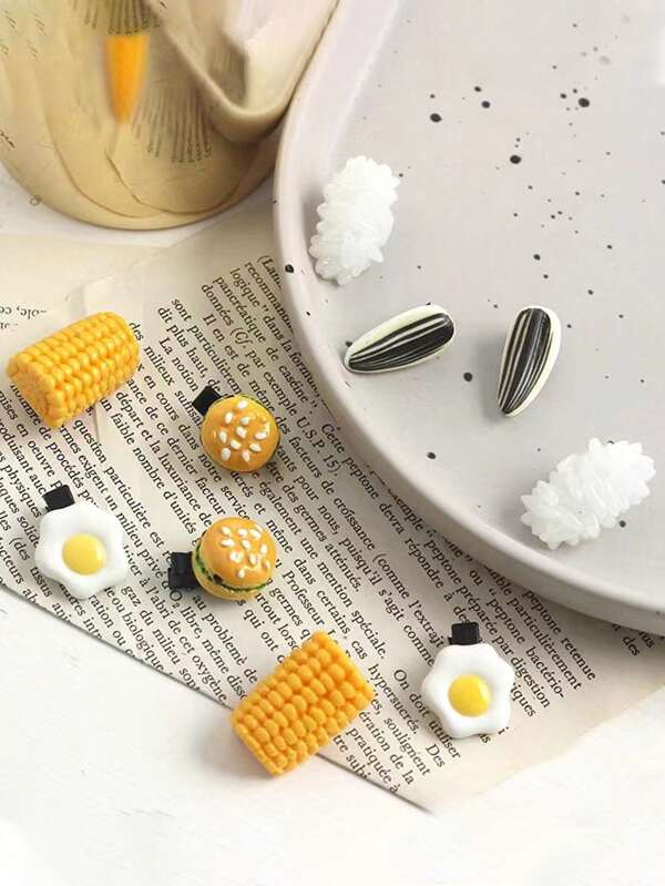 Super Cute Simulated Food Mini Clips, Weird Hair Clips, Funny Food, Rice, Poached Eggs, Corn, Melon Seeds Clips ,Hair Accessory, Claw Clips, Clips For Hair, Hair Slide, Hair Claws