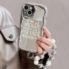 Funda para teléfono (1 unidad) con correa de mano creativa con letras y cadena de cuentas plateadas. Compatible con phone 16, 15, 14, 13, 12, 11, X, XS Max, Pro Plus. Ideal como regalo para familiares y amigos. - Plateado - Ver 5