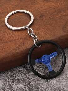 1 pièce Porte-clés en alliage de zinc en forme de volant de couleur contrastée, convient pour les accessoires de voiture toutes saisons, les pendentifs de sac, les sacs à dos pour l'école