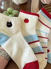 5 Pairs Of Thin Cute Socks Women Pile Socks Spring And Summer Mesh Cartoon Embroidery Japanese Women Socks