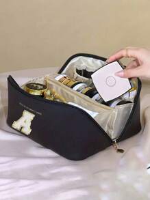 Bolsa de cosméticos de piel sintética impermeable, con bolsa de almacenamiento de cosméticos con letra, bolsa de cosméticos de gran capacidad y de doble capa, bolsa de mujer multifuncional para viajes, neceser, organización y almacenamiento de cosméticos, organización y almacenamiento del baño, esenciales para viajes, esenciales para cruceros, accesorios de viaje, almacenamiento de baño, almacenamiento de joyas, almacenamiento de labiales, almacenamiento de esmaltes de uñas, regalo de Pascua, regalo para dama de honor, regalo del Día de la Madre