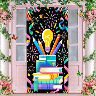 1 pezzo Decorazione da parete ispiratrice per il ritorno a scuola - Design colorato con matita, lampadina, libro, nappe, fuochi d'artificio e stelle, adatto per bacheca di accoglienza, decorazione d'aula e eventi scolastici, decorazione dell'ingresso della scuola | Design per celebrazioni | Durevole, decorazione scolastica