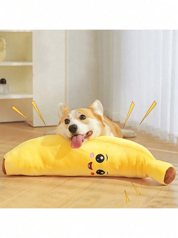 1 pièce Jouet à mâcher en peluche pour chien avec couinement - en forme de banane, convient aux races de petite, moyenne et grande taille. Jouet de dentition interactif - soulage l'anxiété. Matériau en polyester doux, sans pile requise