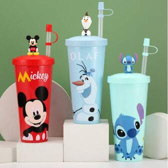 Disney Stitch & Mickey & Olaf Straw Cold Water Cup, Large Capacity Cartoon Male And Female Students, New Summer Home Coffee Milk Tea Juice Cup