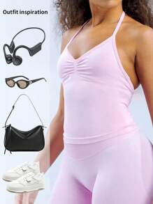Yefecy Impact Longline Strappy Gym Top With Logo Backless Gym Clothes Women Scrunch Built-In Bra With Removable Cups Yoga Tank Tops