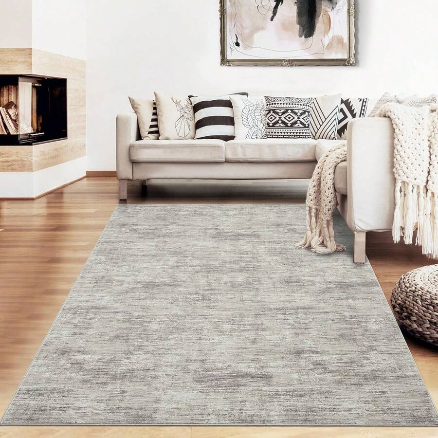 Washable Area Rugs, Modern Abstract Plain Texture Living Room Carpet, Contemporary Non-Slip Accent Floor Mat For Bedroom Dining Room - 灰褐色 - 查看 1